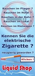 Werbung für E-Zigaretten mit Text zu rauchfreier Nutzungsmöglichkeiten und einem "Klicken"-Button.