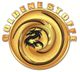 Goldenes Logo mit Drachenmotiv und dem Text "Goldene Stoffe".
