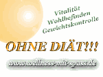 Sonne mit Text: Vitalität, Wohlbefinden, Gewichtskontrolle ohne Diät. Webseite: wellness-mit-spass.de.