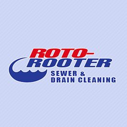 Logo for Roto-Rooter Sewer & Drain Cleaning with blue wave graphic on a light background.