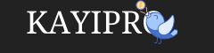 "KAYIPRO logo with blue bird holding a coin in its beak on a dark background."