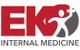 Logo with "EK Internal Medicine" and a stylized figure holding a medical cross on a red background.