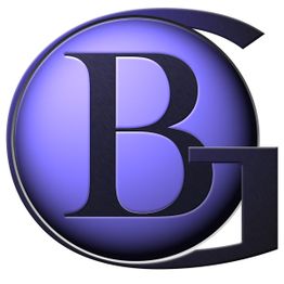 Blaues B und großes G überlappen sich auf schwarzem Hintergrund.