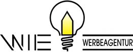 Logo mit Glühbirne und Bleistift, Text: "WIE Werbeagentur".