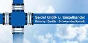 Blaues Rohrkreuz, Text: "Seidel Groß- u. Einzelhandel, Heizung, Sanitär, Schwimmbadtechnik".