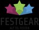 Tre farvede stjerner og teksten "Festgear - Alt til festen".