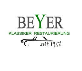 Logo von "Beyer Klassiker Restaurierung" mit Auto-Skizze und "seit 1958" darunter.