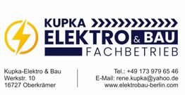 Visitenkarte von Kupka Elektro & Bau mit Kontaktdaten und E-Mail.