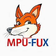 Ein gezeichneter Fuchs mit dem Text "MPU-FUX" darunter in roten und blauen Buchstaben.