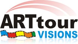 Logo mit Text "ARTtour VISIONS", bunte Filmstreifen und rotem Bogen oben.