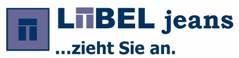 Logo von "LiBEL jeans" mit dem Slogan "...zieht Sie an." in blauer Schrift auf weißem Hintergrund.
