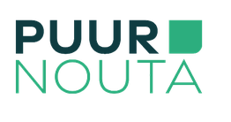 PUUR NOUTA logo met groene en donkergrijze letters en een groen vierkant.