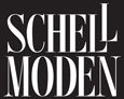 Textlogo "SCHELL MODEN" auf schwarzem Hintergrund in weißer Schrift.