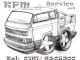 Zeichnung eines Lieferwagens mit großen Felgen und Schriftzug "KPM Service" und Telefonnummer.