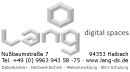 Logo von Lang Digital Spaces mit Adresse und Kontaktinformationen.