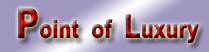 Text "Point of Luxury" in Rot auf hellviolettem Hintergrund.