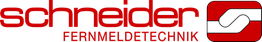 Logo mit rotem Text: "Schneider Fernmeldetechnik" und Symbol, weiß-roter Hintergrund.