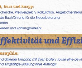 Leistungen und Philosophie eines Unternehmens auf Deutsch, Fokus auf Effektivität und Effizienz.