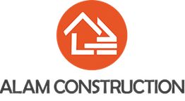Logo of a house on an orange shield above the text "ALAM CONSTRUCTION".