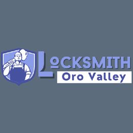 Logo of "Locksmith Oro Valley" with an image of a worker holding a key within a shield.