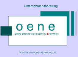 Präsentationstitel: Unternehmensberatung "OENE" mit Namen Ali Erkan & Partner darunter.