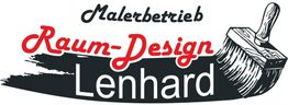 Logo von "Malerbetrieb Raum-Design Lenhard" mit Pinselgrafik auf schwarzem Hintergrund.