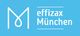 Weißes Logo und Text "effizax München" auf hellblauem Hintergrund.