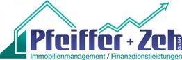 Logo von Pfeiffer + Zeh GmbH mit Haus- und Pfeildiagramm. Text: Immobilien-/Finanzdienstleistungen.