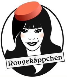 Illustration einer Frau mit orangem Hut, roten Wangen und dem Schriftzug "Rougekäppchen".