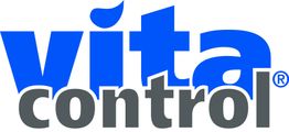 Logo mit blauem "vita" und grauem "control" auf weißem Hintergrund.