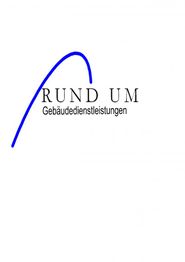 Logo mit blauem Bogen, Text: "Rund Um Gebäudedienstleistungen" in Schwarz.
