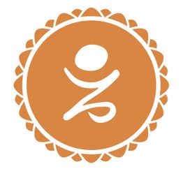 Ein orangefarbenes Symbol auf einem runden Hintergrund mit gezacktem Rand.