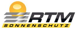 Logo mit gelber Sonne, Streifen und dem Text "RTM Sonnenschutz".
