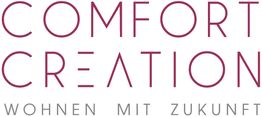 Text "COMFORT CREATION: Wohnen mit Zukunft" in roter und grauer Schrift auf weißem Hintergrund.