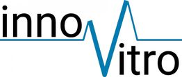 Logo mit dem Text "innoVitro", wobei die Buchstaben durch eine blaue Herzlinie verbunden sind.