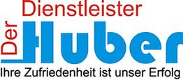 Text: "Der Dienstleister Huber - Ihre Zufriedenheit ist unser Erfolg." in rot und blau.