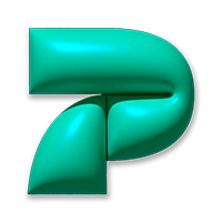 Texto "P" en 3D, color verde turquesa, sobre fondo negro.
