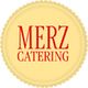 Gelbes Logo mit rotem Text "MERZ CATERING" in der Mitte.