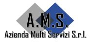 Logo di A.M.S., Azienda Multi Servizi S.r.l., con quadrati grigio e blu sovrapposti.