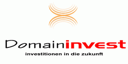 Logo mit stilisiertem, orangem Symbol und Text: "Domaininvest - Investitionen in die Zukunft".