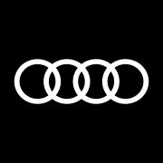 Logotipo da Audi, com quatro anéis interligados, em fundo preto.