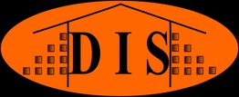 Orange Oval mit dem Schriftzug "DIS" und geometrischen Formen links und rechts.