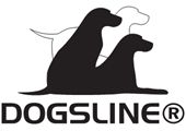 Logo mit drei gezeichneten Hunden und dem Schriftzug "DOGSLINE®" darunter.
