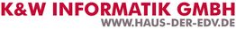 Text: "K&W INFORMATIK GMBH www.haus-der-edv.de" in roter und grauer Schrift.