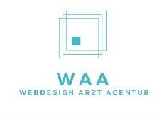 Logo der Webdesign Arzt Agentur mit abstraktem Quadrat in Blau.