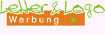 Grünes "Letter & Logo", orange Hintergrund mit Schrift "Werbung" und grünem Stern.