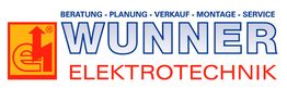 Logo der Firma Wunner Elektrotechnik mit den Leistungen Beratung, Planung, Verkauf, Montage, Service.