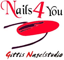 "Nails4You Logo von Gittis Nagelstudio in Rot und Schwarz mit stilisiertem Nagelmotiv."