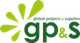 Logotipo de gp&s con texto verde y diseño en forma de estrella en tonos verdes.