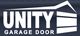 Logo of Unity Garage Door with stylized house icon above the text.